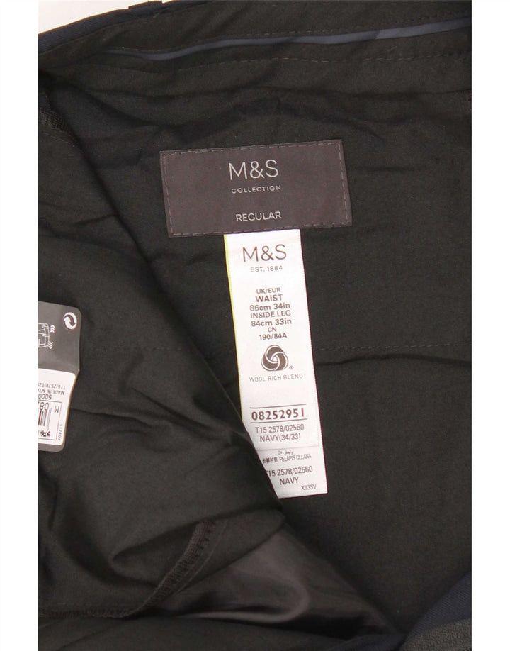Pantaloni de costum obișnuiți pentru bărbați Marks & Spencer L34 L33 Lână bleumarin