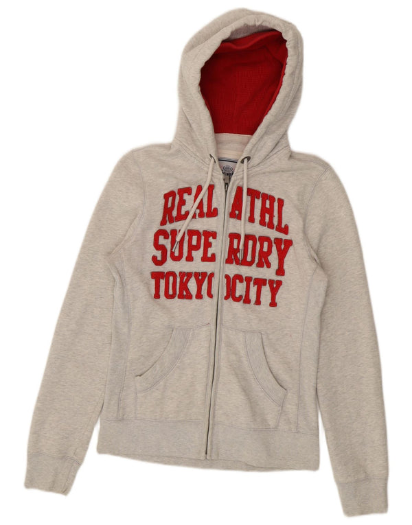 Pulover Superdry pentru damă, cu fermoar și grafic, bumbac, gri mediu, UK 12