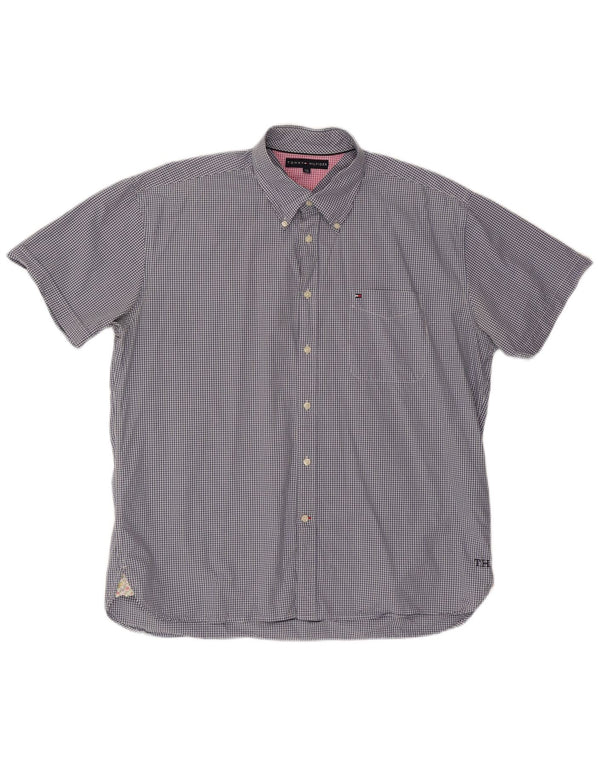 Cămașă cu mânecă scurtă TOMMY HILFIGER pentru bărbați, bumbac vichy albastru 2XL