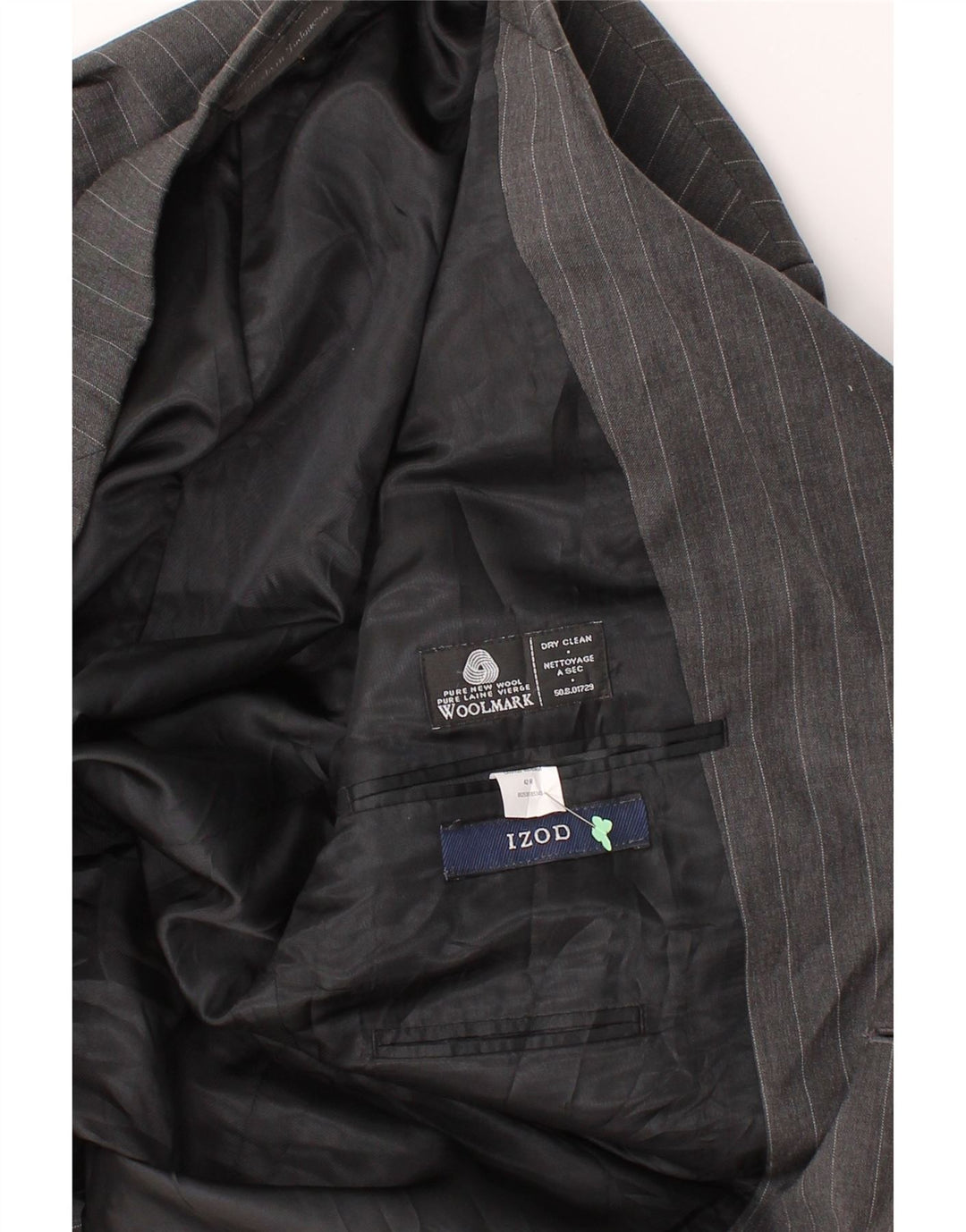IZOD Mens 2 Button 3/4 Sleeve Blazer Jacket UK 42 XL Grey Pinstripe Vintage Izod and Second-Hand Izod from Messina Hembry 