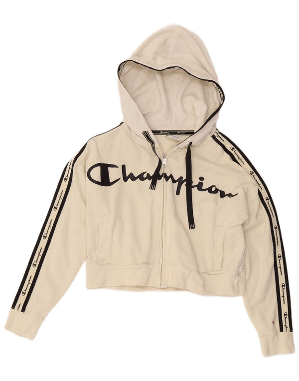Pulover pentru femei Champion Graphic Crop, cu fermoar, alb mediu, UK 14
