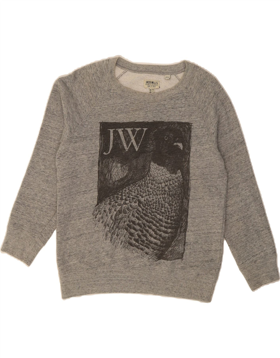 JACK WILLS Womens Oversized Graphic Sweatshirt Jumper UK 10 Small Grey Vintage Jack Wills and Second-Hand Jack Wills from Messina Hembry 