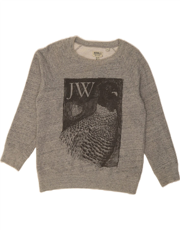 JACK WILLS Womens Oversized Graphic Sweatshirt Jumper UK 10 Small Grey Vintage Jack Wills and Second-Hand Jack Wills from Messina Hembry 