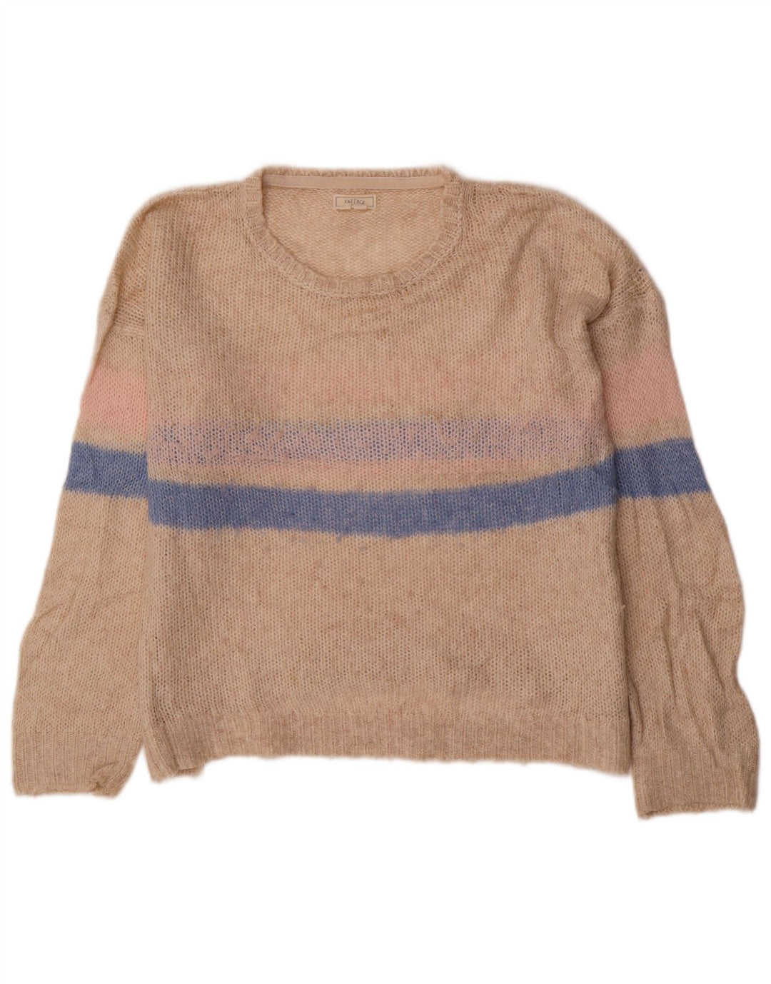 FAT FACE Pulover cu gât de barcă pentru femei UK 12 Medium Beige Dungi