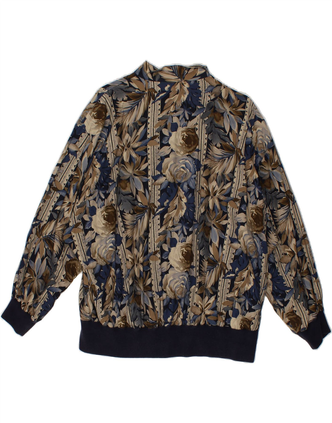 FELICIA Womens Bomber Jacket IT 48 XL Navy Blue Floral Cotton Vintage Felicia and Second-Hand Felicia from Messina Hembry 