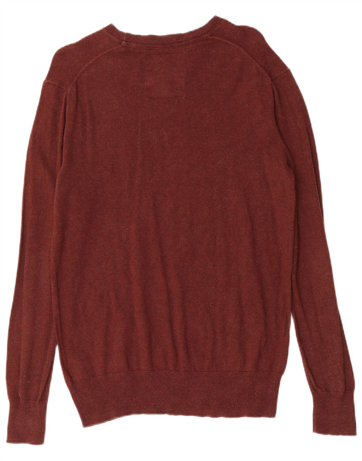 SUPERDRY Mens Boat Neck Jumper Sweater Medium Burgundy Cotton