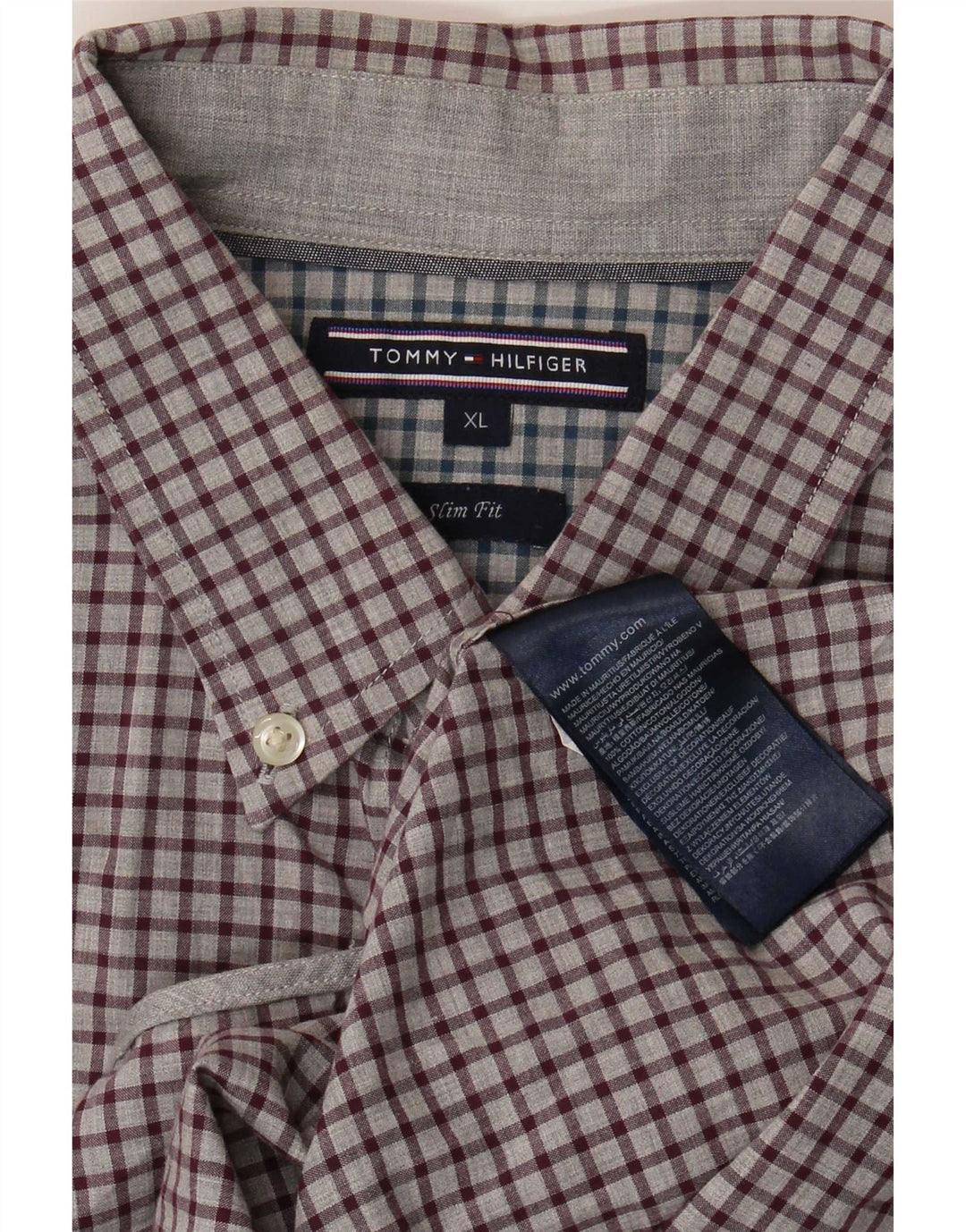 Cămașă pentru bărbați Tommy Hilfiger Slim Fit XL, bumbac cu carouri gri