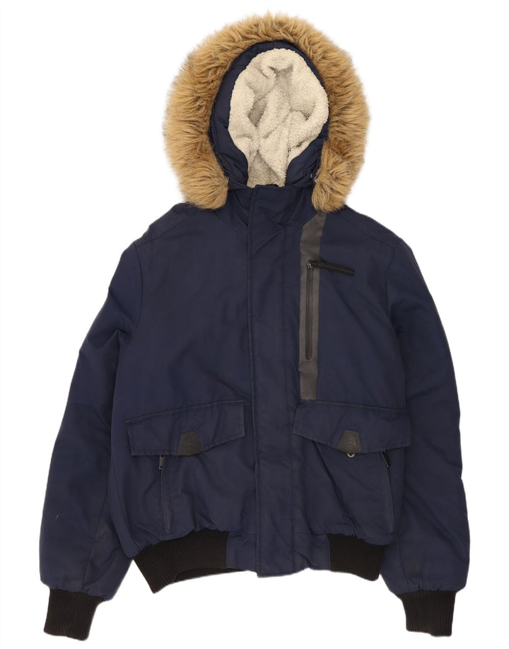 Jachetă bomber căptușită cu glugă Superdry pentru bărbați Marea Britanie 38, nailon mediu bleumarin