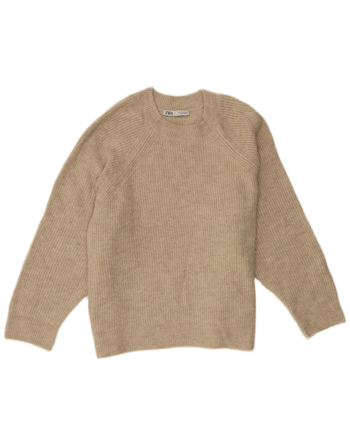 Pulover supradimensionat pentru femei Zara, cu gâtul turn, UK 14 Medium Bej Acrilic