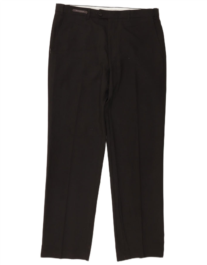 Pantaloni de costum pentru bărbați Marks & Spencer, cu ajustare normală, L36 L31, poliester negru