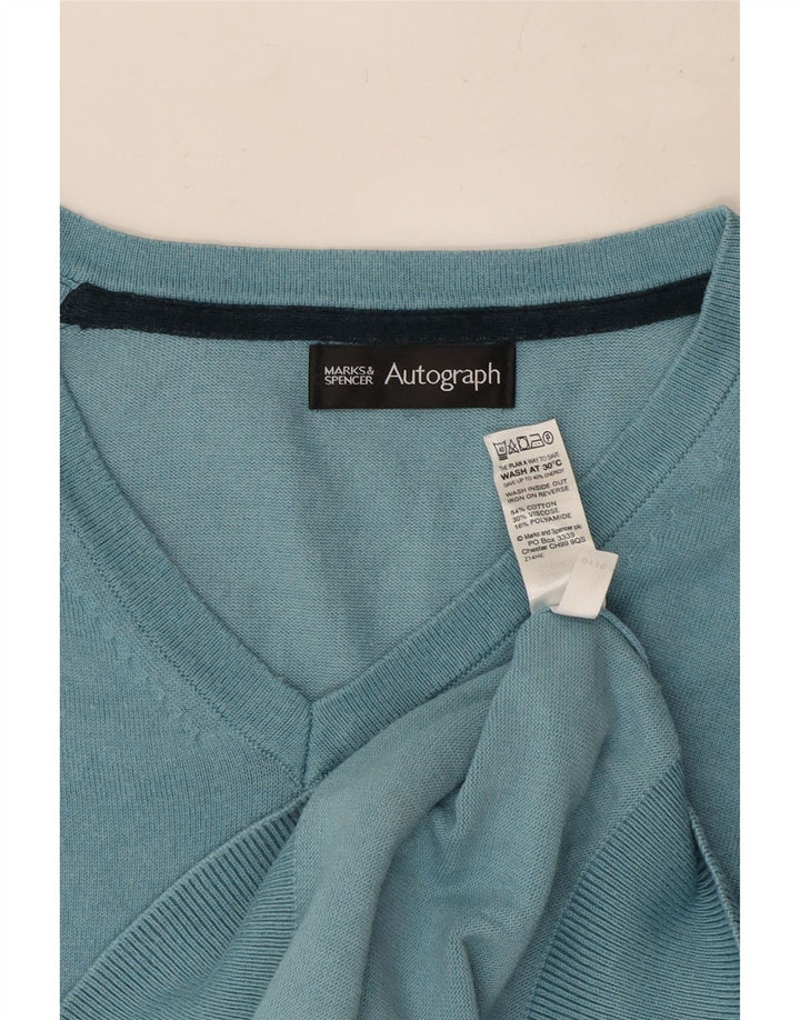 Pulover cu decolteu în V cu autograf pentru bărbați Marks & Spencer, bumbac albastru mediu