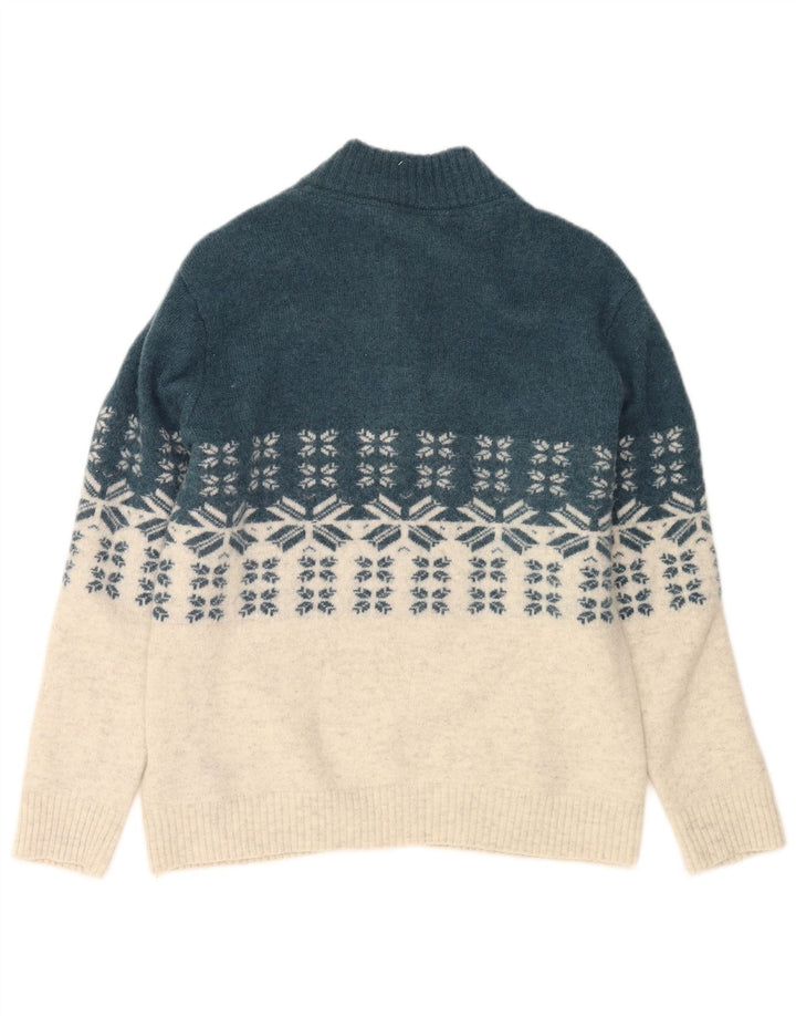 CREW CLOTHING Pulover pentru bărbați cu gât cu nasturi Pulover mare albastru Fair Isle