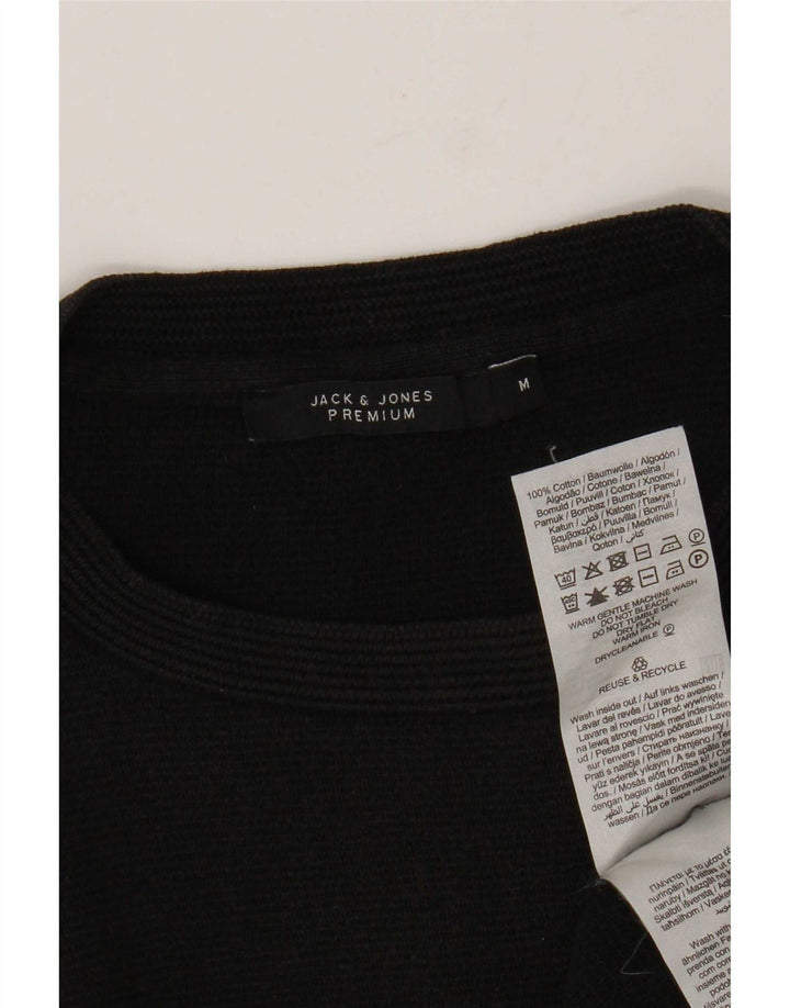 Pulover Jack & Jones pentru bărbați cu gât roșu, bumbac mediu negru