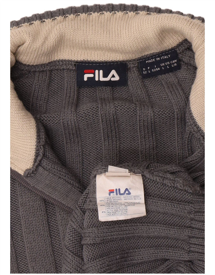 Pulover Fila pentru bărbați, cu fermoar și gât, din lână merinos, gri mare