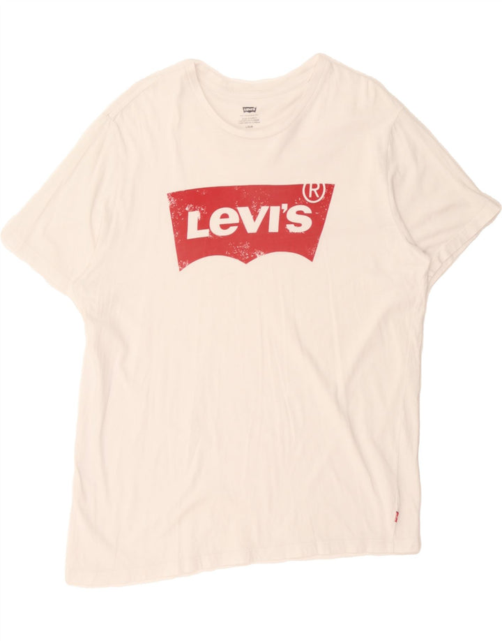 LEVI'S Mens Graphic T-Shirt Top Large White Cotton Vintage Levi's and Second-Hand Levi's from Messina Hembry 