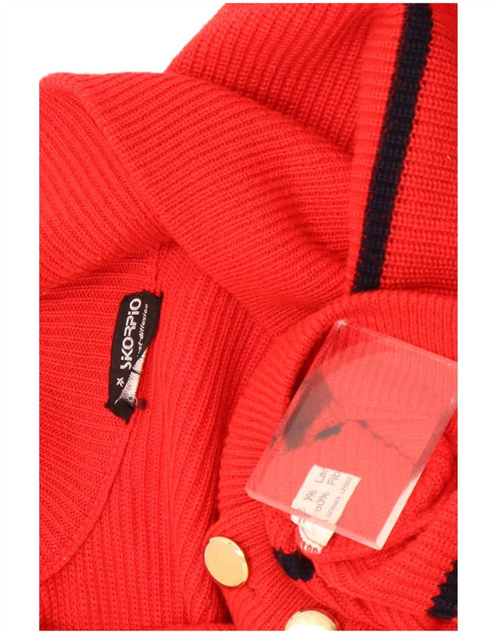 Pulover Cardigan Vintage pentru Damă UK 16 Lână virgină mare cu dungi roșii