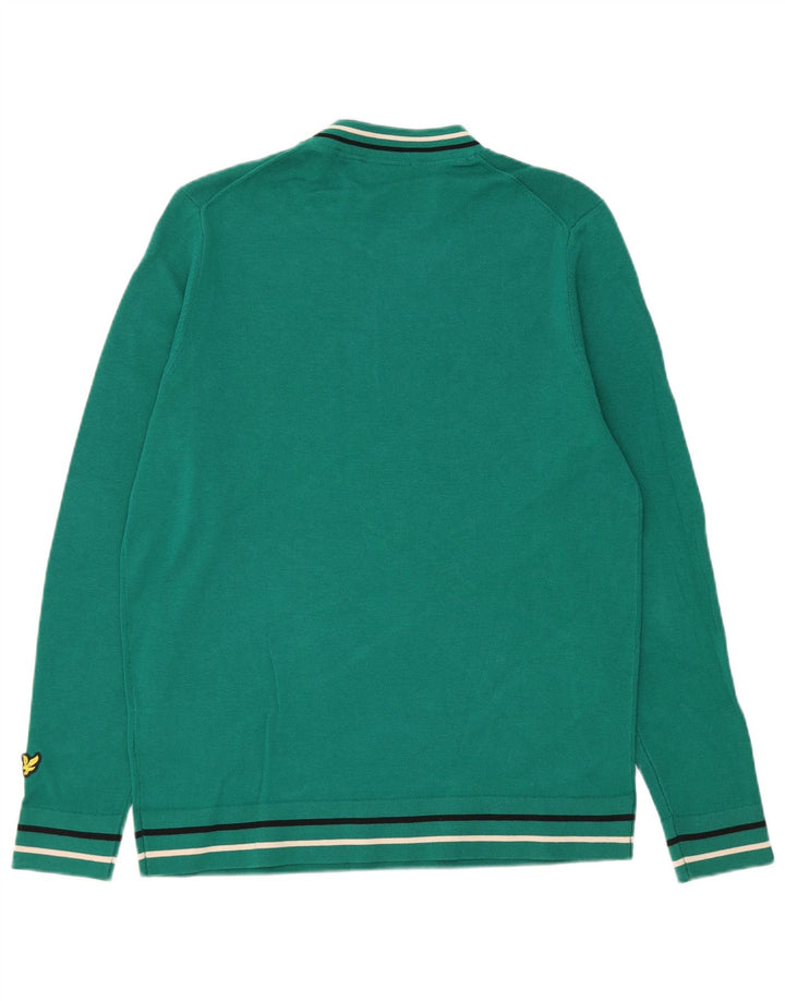 Pulover Lyle & Scott pentru bărbați, cu formă obișnuită, cu decolteu triplu, bumbac verde mediu