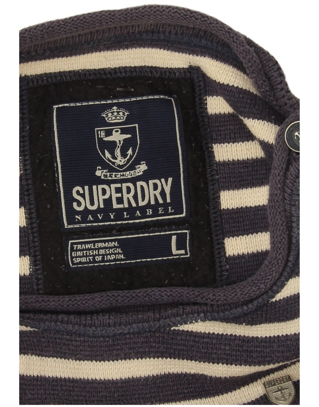 Pulover pentru bărbați Superdry cu gât de barcă mare, cu dungi maritime, albastru