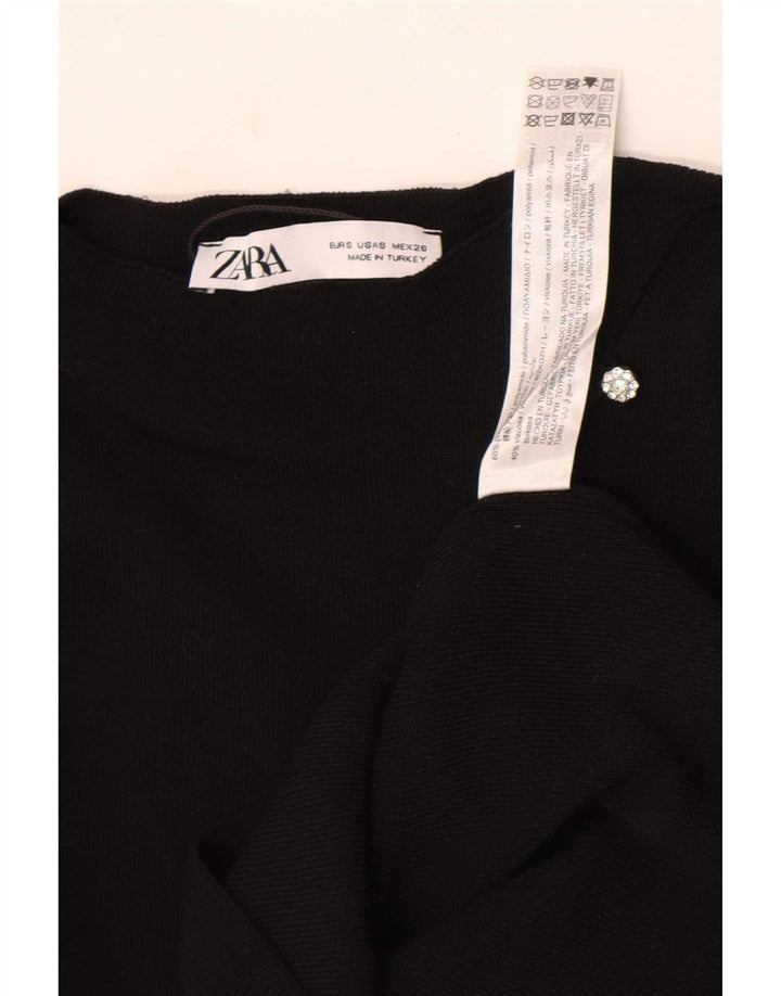 Crop Top pentru femei Zara cu mânecă lungă UK 8 Mic Poliamidă neagră