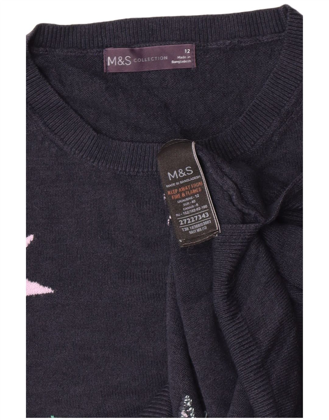 Pulover pentru femei Marks & Spencer cu decolteu triplu UK 12 Medium Bleumarin