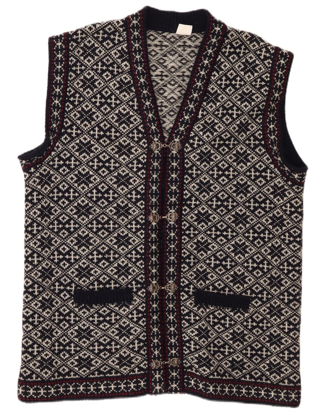 Vestă vintage pentru bărbați, mare, lână geometrică, albastru