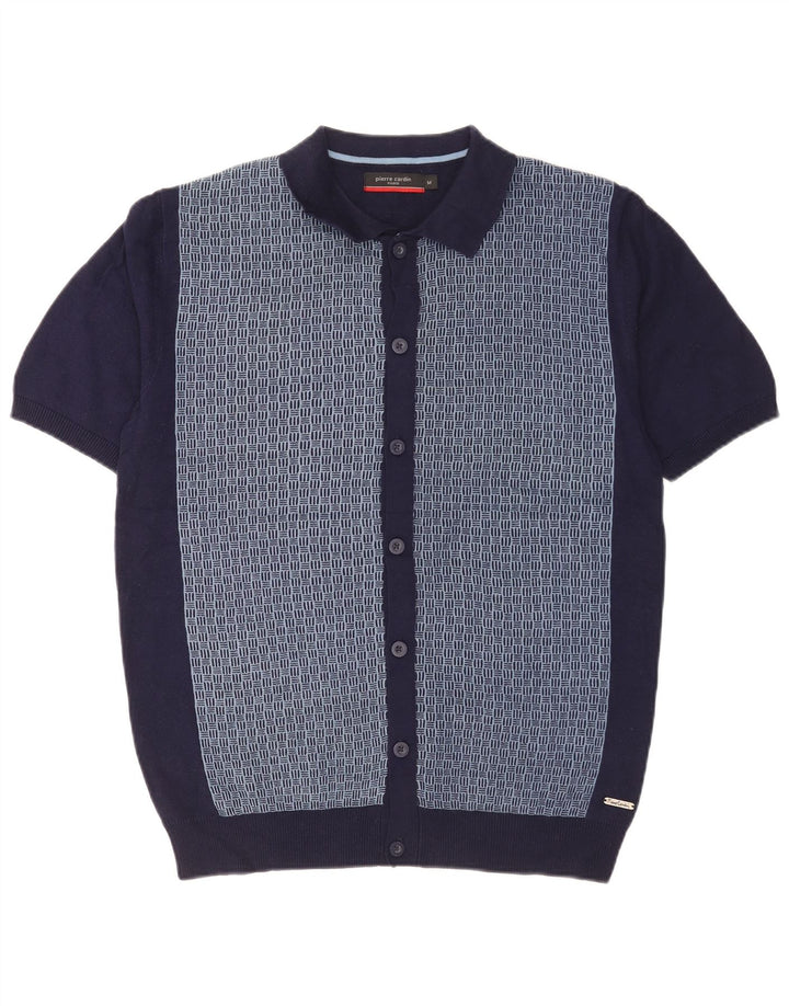 Cămașă din tricot cu mânecă scurtă pentru bărbați Pierre Cardin, albastru marin mediu geometric