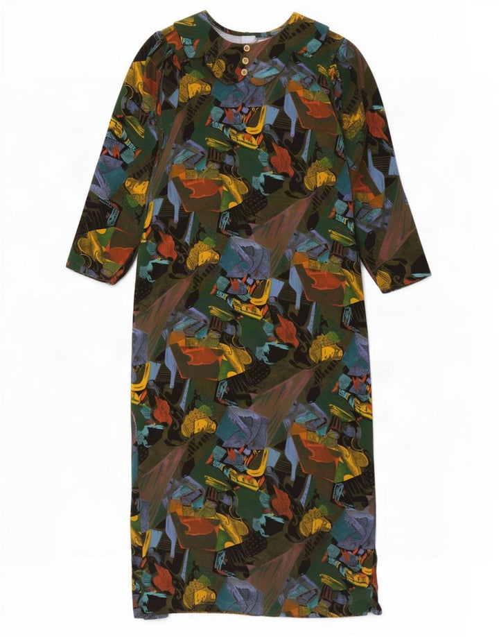 Rochie maxi vintage cu model abstract pentru femei UK 16 mare multicoloră