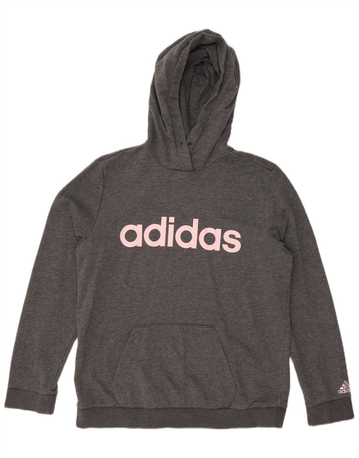Pulover ADIDAS pentru damă cu grafică cu glugă, UK 16/18, mare, gri, poliester