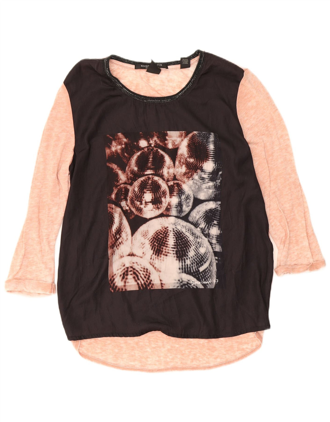 Top cu grafic pentru femei Scotch & Soda cu mâneci 3/4 Mărimea 1, negru, mic, bloc de culoare