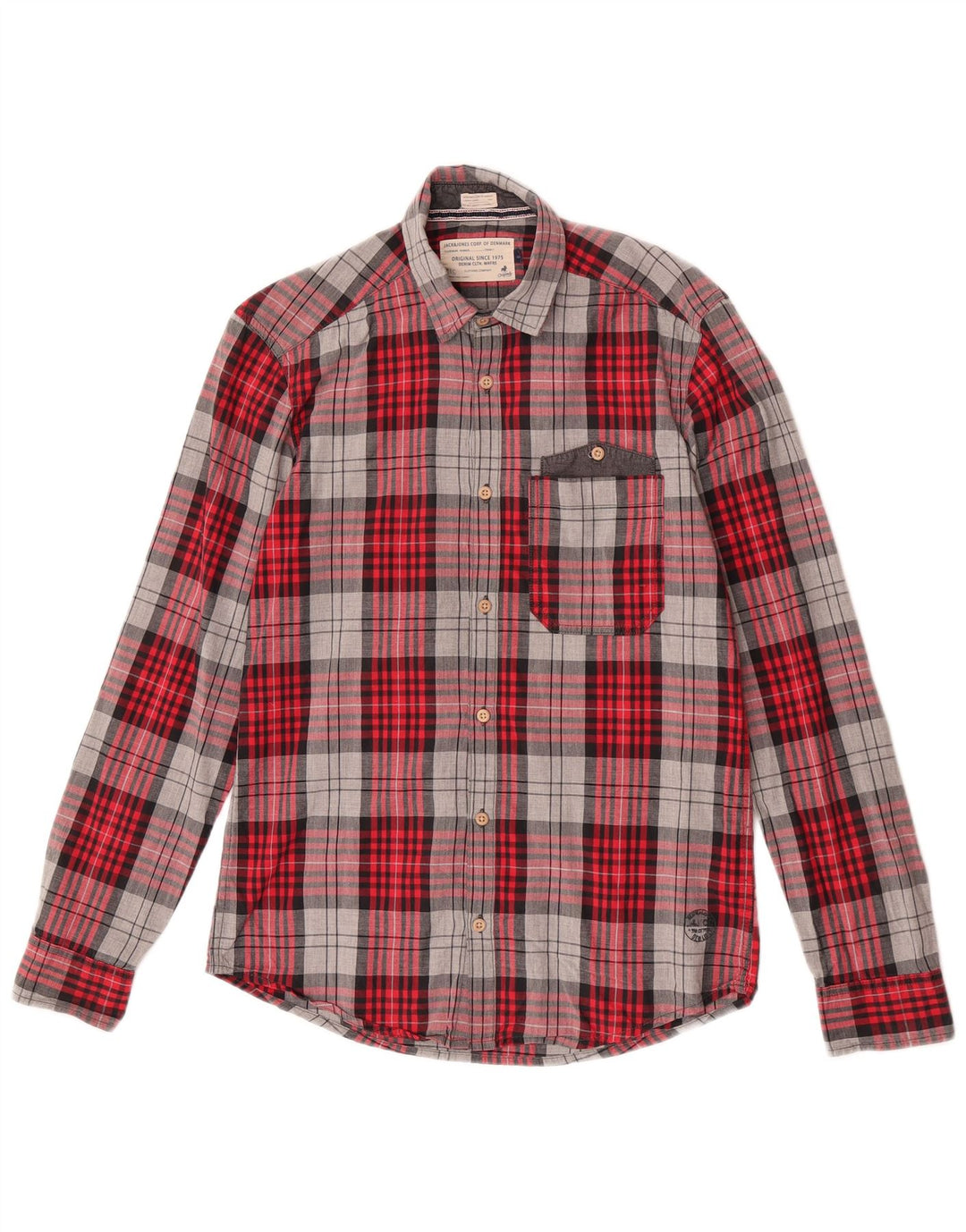 Cămașă de flanel Jack & Jones pentru bărbați, bumbac cu carouri mici, roșii