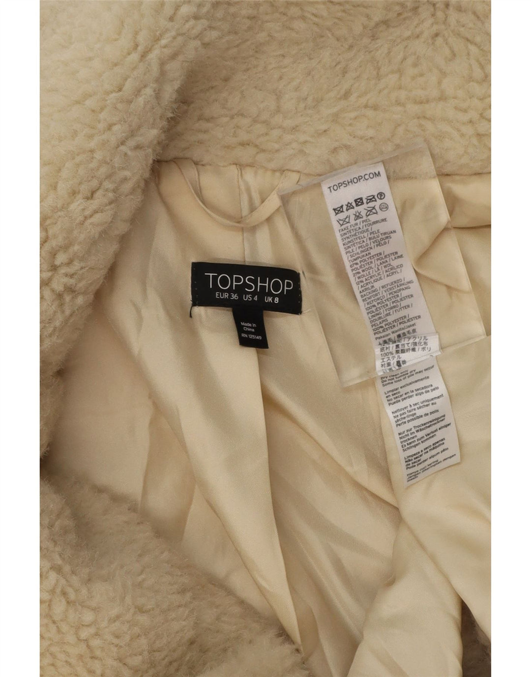 TOPSHOP Womens Oversized Teddy Bear Overcoat UK 8 Small Beige Polyester Vintage Topshop and Second-Hand Topshop from Messina Hembry 