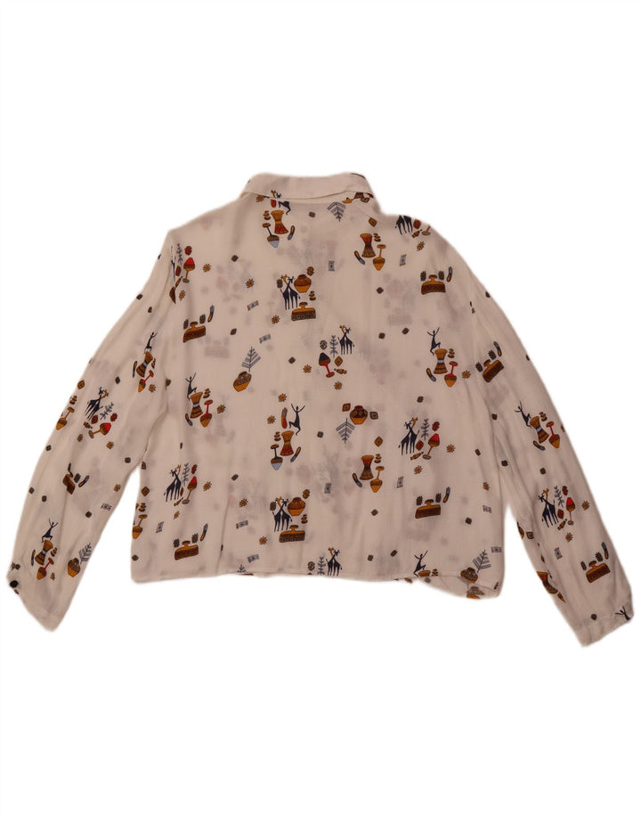 ZARA Womens Oversized Abstract Crop Shirt Blouse UK 10 Small Off White