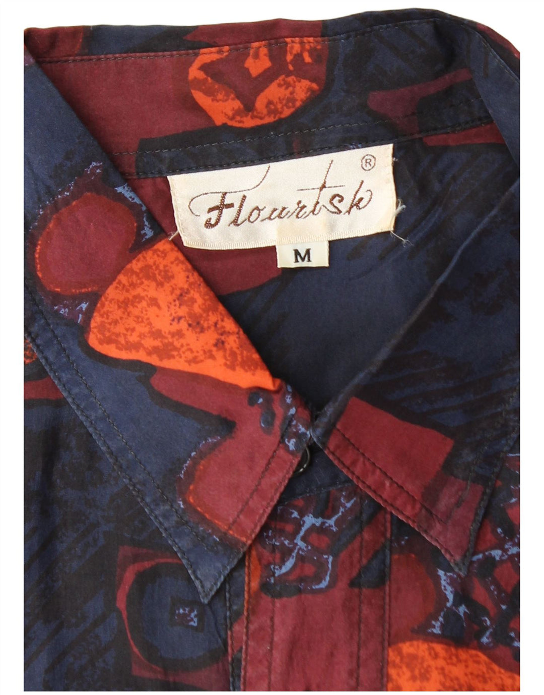 Cămașă Vintage pentru bărbați cu mânecă scurtă din mătase geometrică multicoloră medie