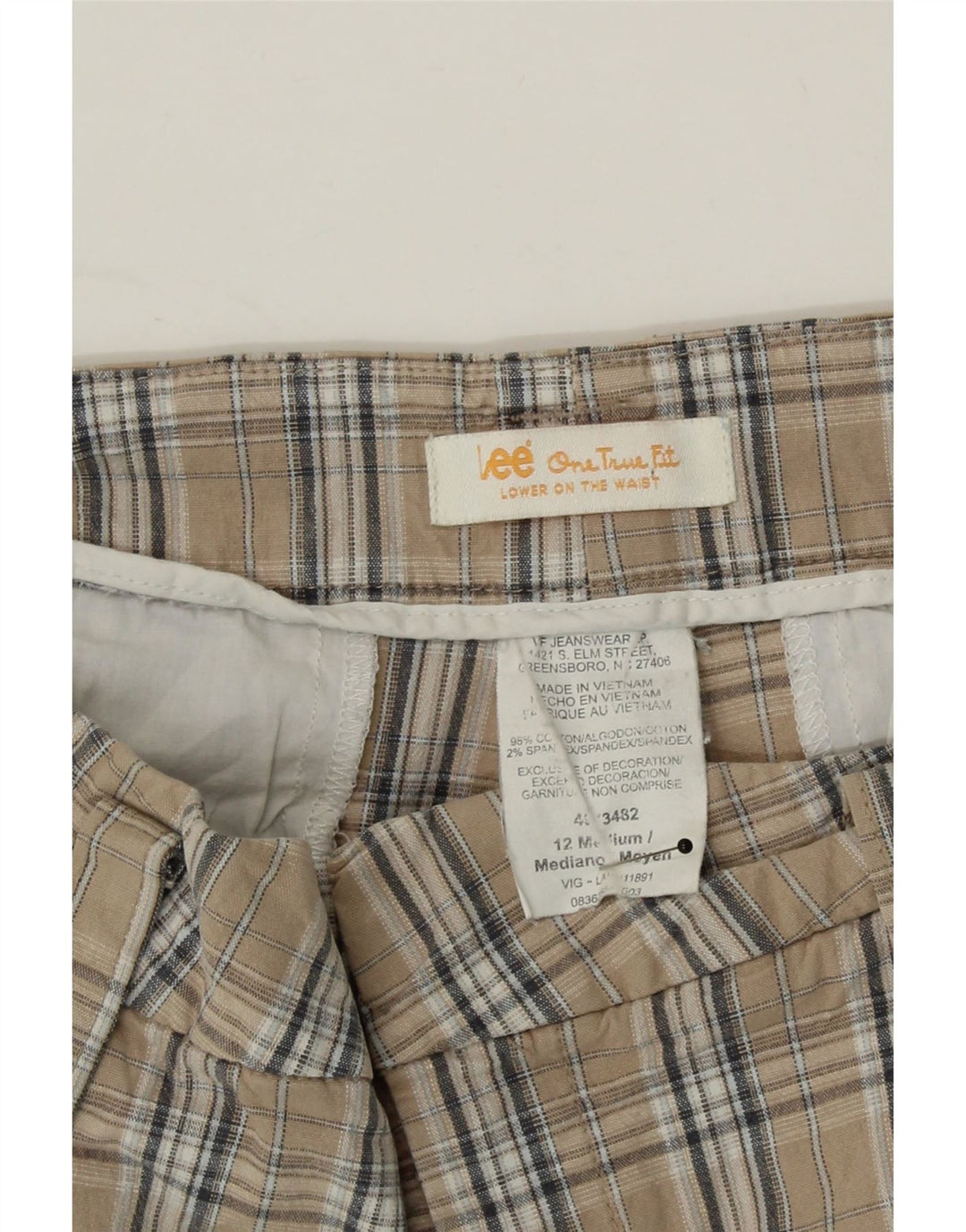 LEE Womens Casual Shorts US 12 Large W32 Beige Check Cotton Vintage Lee and Second-Hand Lee from Messina Hembry 