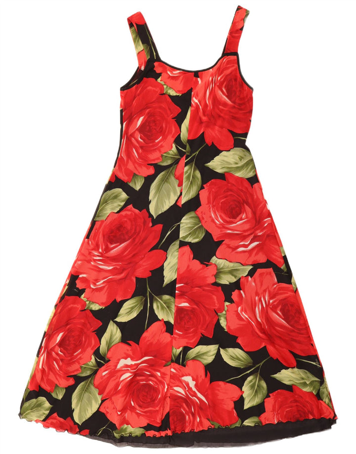 Rochie maxi fără mâneci pentru femei VINTAGE UK 12 Medium Black Floral Poliamidă