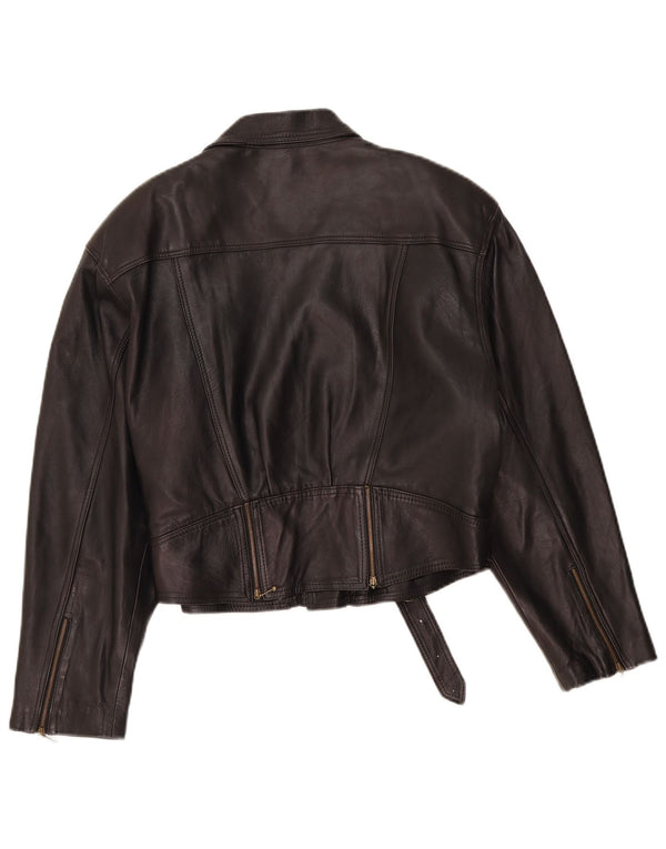 VINTAGE Jachetă Biker din piele pentru femei UK 14 Medium Black Leather