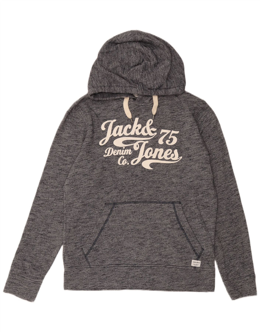 JACK & JONES Pulover cu glugă cu grafic pentru bărbați, bumbac cu pete, albastru bleumarin