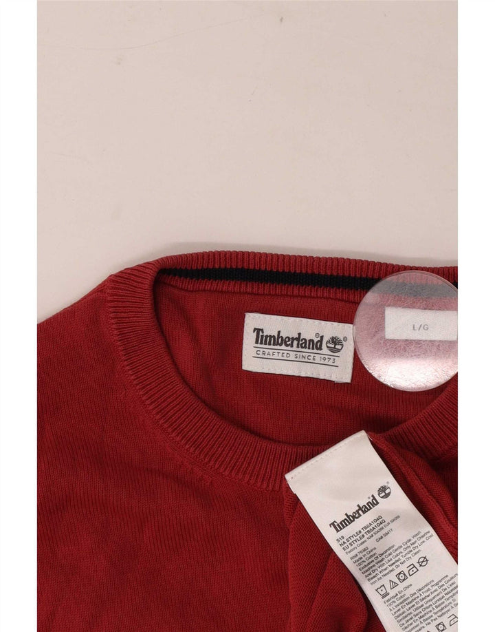 Pulover pentru bărbați Timberland cu gât roșu mare, bumbac