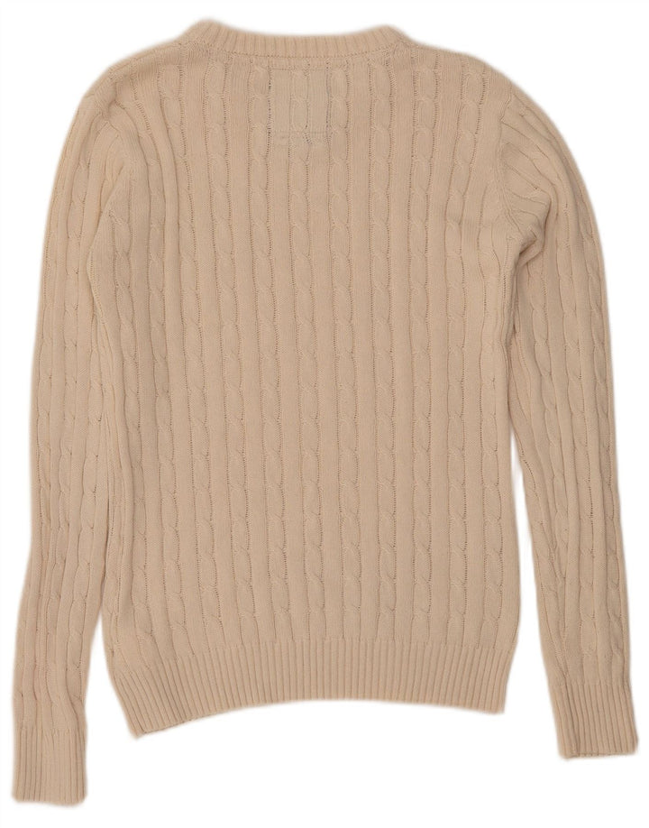 KANGOL Womens Crew Neck Jumper Sweater UK 12 Medium Beige Cotton