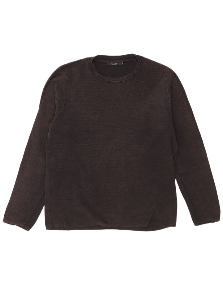 Pulover Jack & Jones pentru bărbați cu gât roșu, bumbac mediu negru