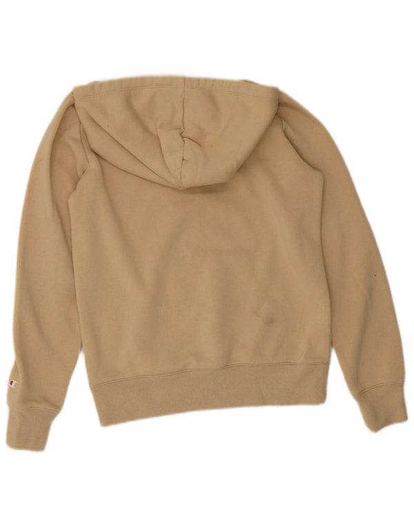 Champion Womens Graphic Hoodie Jumper UK 6 XS Beige Cotton