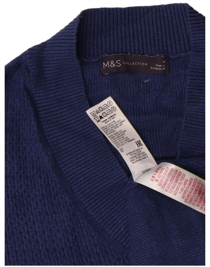 Pulover pentru bărbați Marks & Spencer, cu decolteu în V, din viscoză albastră medie