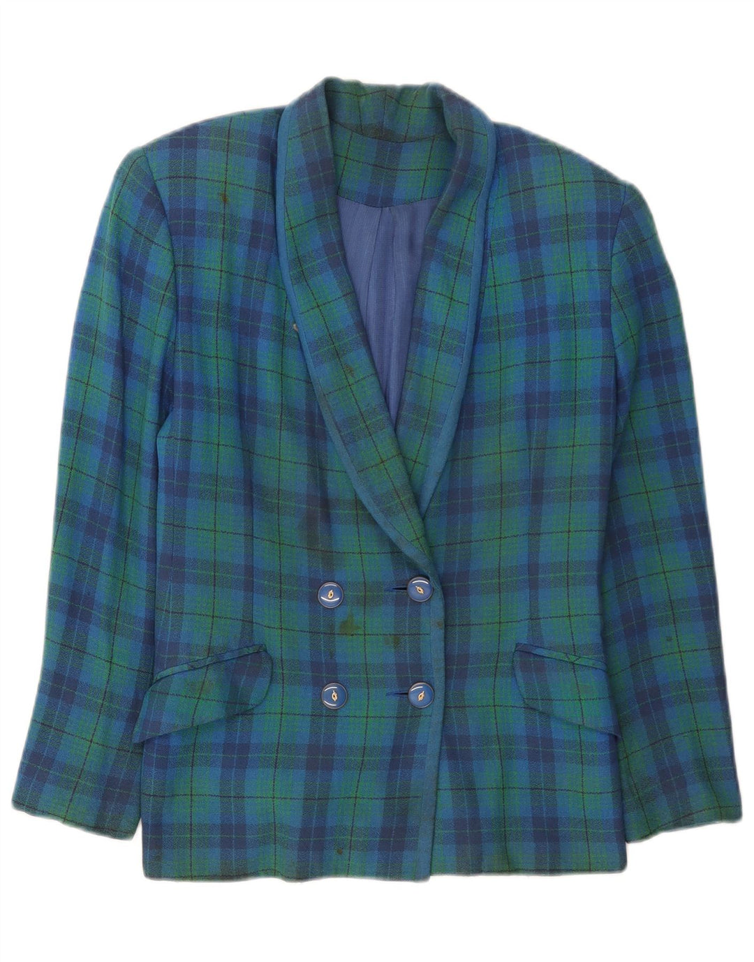 Jachetă vintage pentru femei la dublu piept UK 12 verde mediu check