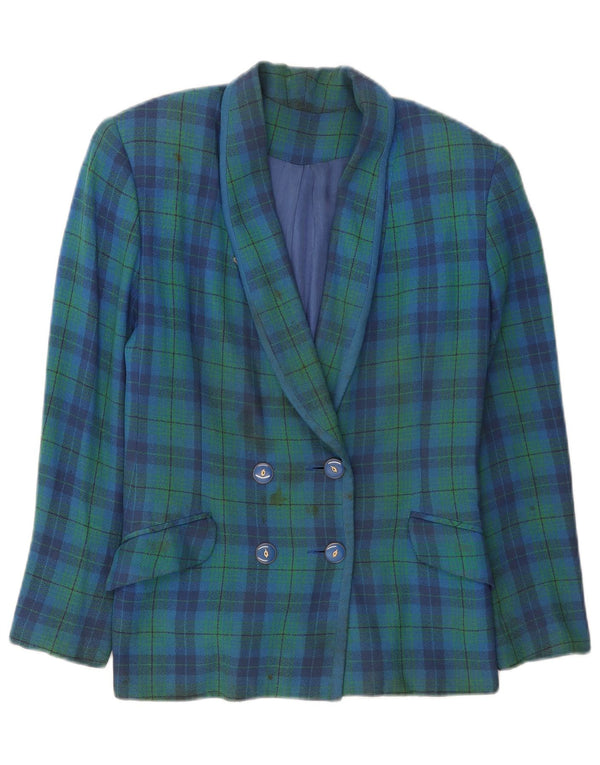 Jachetă vintage pentru femei la dublu piept UK 12 verde mediu check