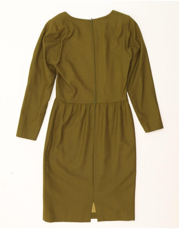 VINTAGE Womens Long Sleeve Sheath Dress UK 12 Medium Khaki Vintage Vintage and Second-Hand Vintage from Messina Hembry 