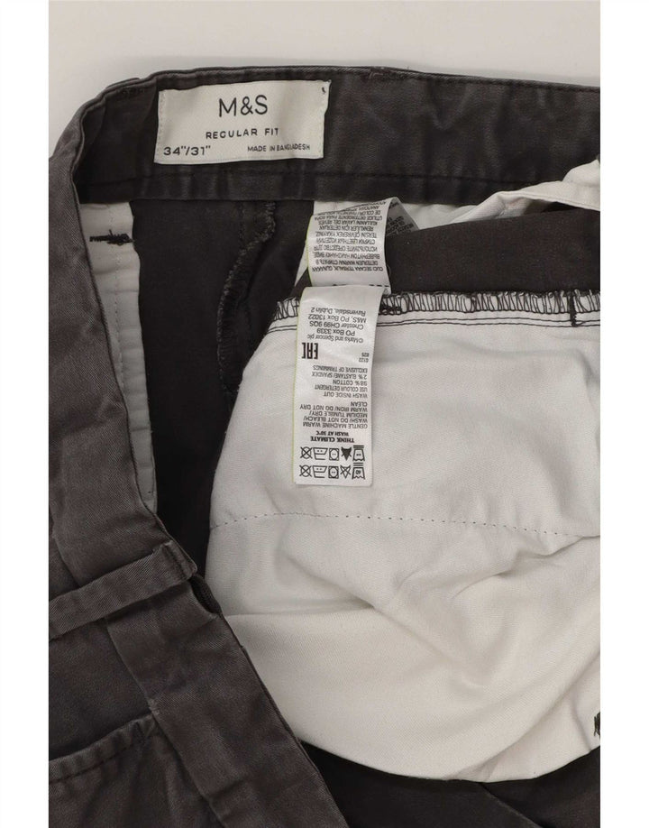 Pantaloni chino pentru bărbați Marks & Spencer, cu ajustare normală, L34 L30, bumbac gri