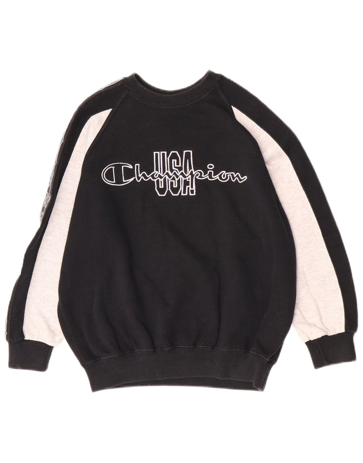 Pulover cu grafic pentru băieți Champion 9-10 ani, mediu negru, color block