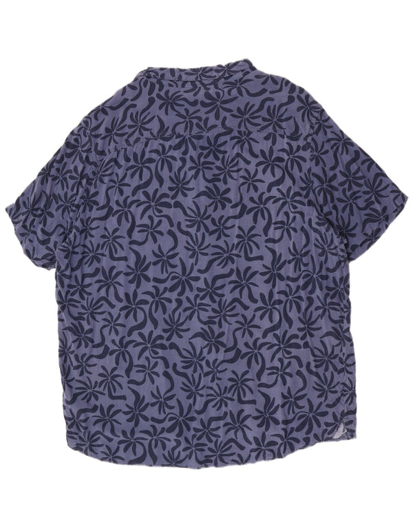 Cămașă Vintage pentru bărbați cu mânecă scurtă 5XL Albastru Floral Viscoză