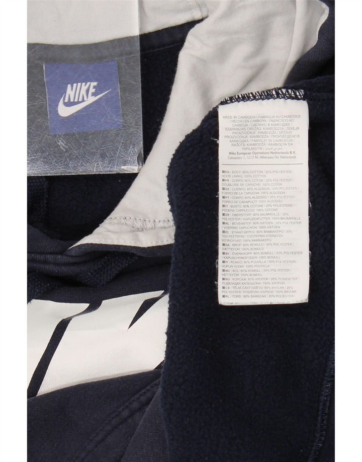 Pulover Nike pentru bărbați cu glugă grafică, bumbac mediu, albastru bleumarin