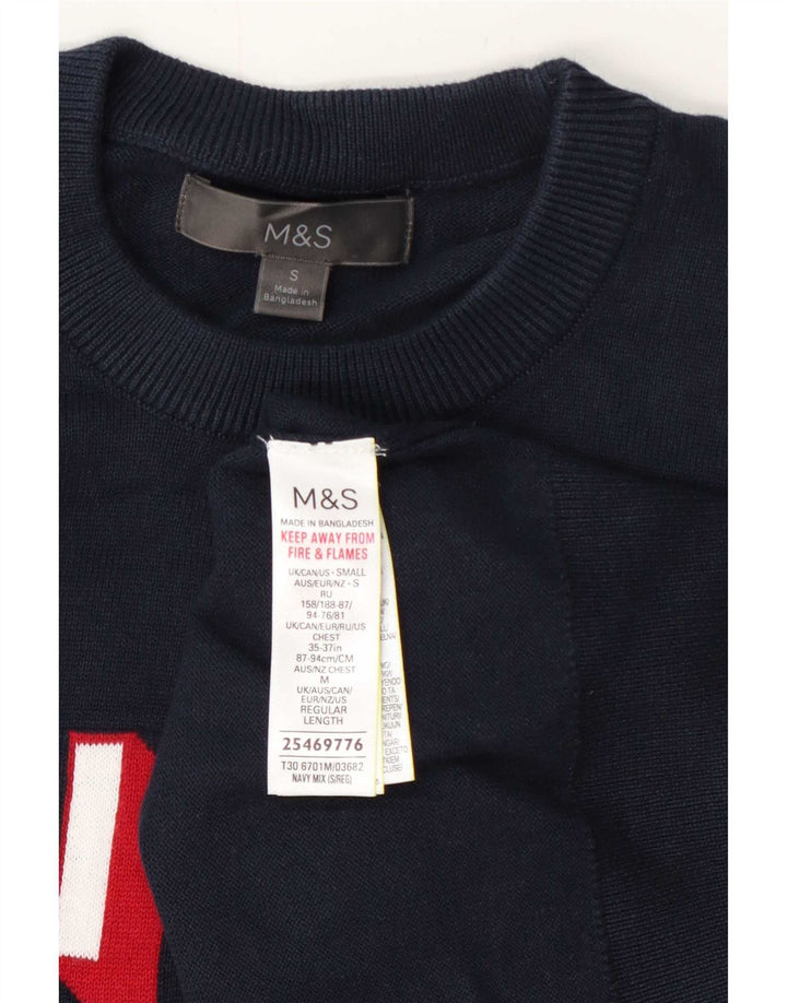 Pulover pentru bărbați Marks & Spencer, cu grafică, cu decolteu, mic, bleumarin